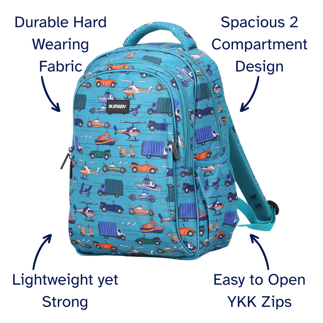 Transport Vehicle Midsize Kids Backpack close-up print high-quality fabric waterproof midsize kids backpack