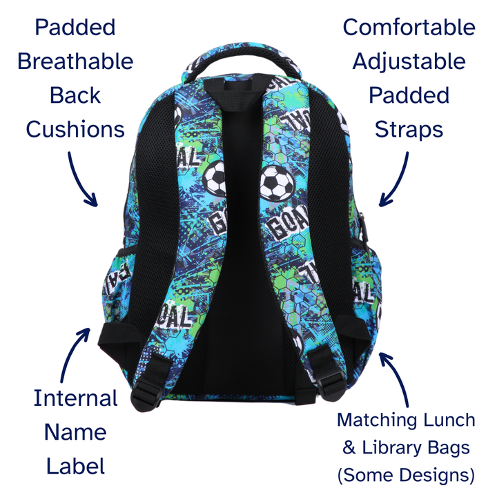Football Midsize Kids Backpack close-up print high-quality fabric waterproof midsize kids backpack