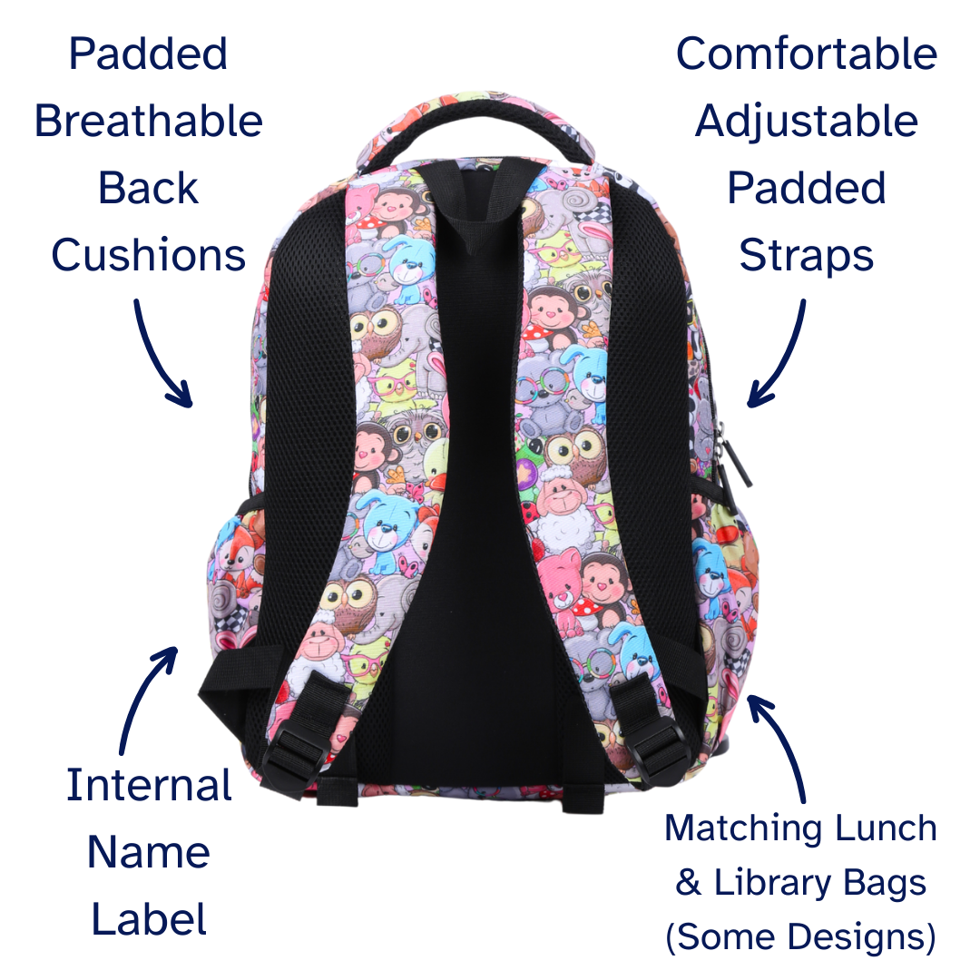 Cute Animals Colourful Midsize Kids Backpack close-up print high-quality fabric waterproof midsize kids backpack