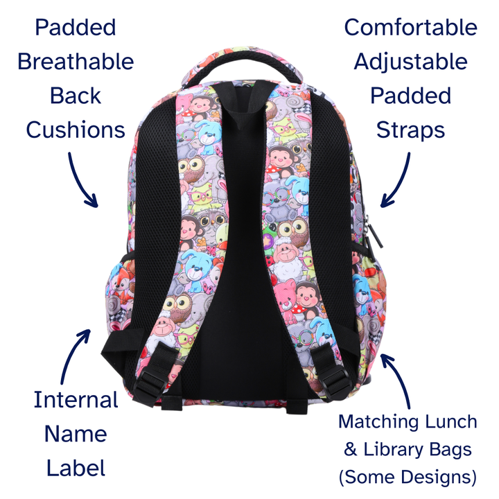 Cute Animals Colourful Midsize Kids Backpack close-up print high-quality fabric waterproof midsize kids backpack