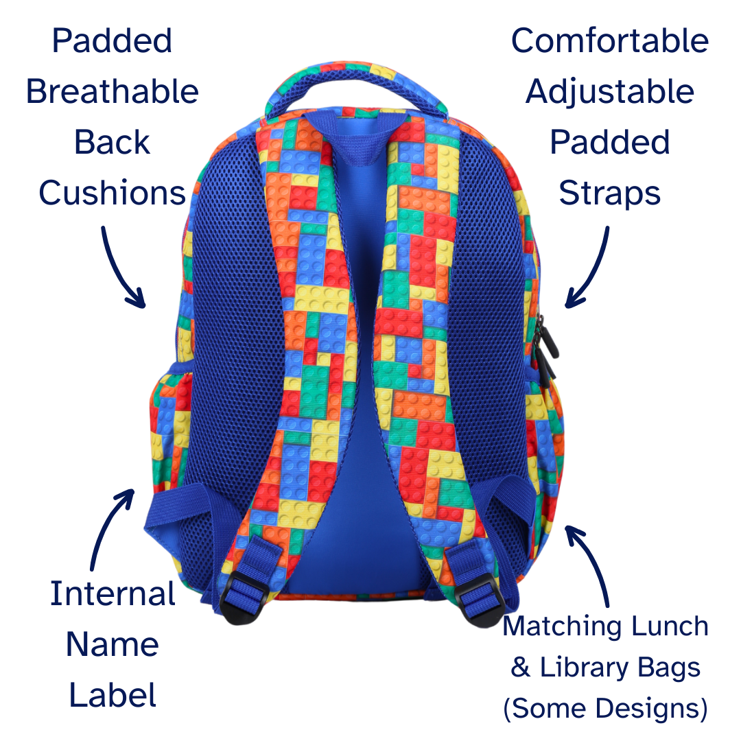 Bricks Midsize Kids Backpack close-up print high-quality fabric waterproof midsize kids backpack