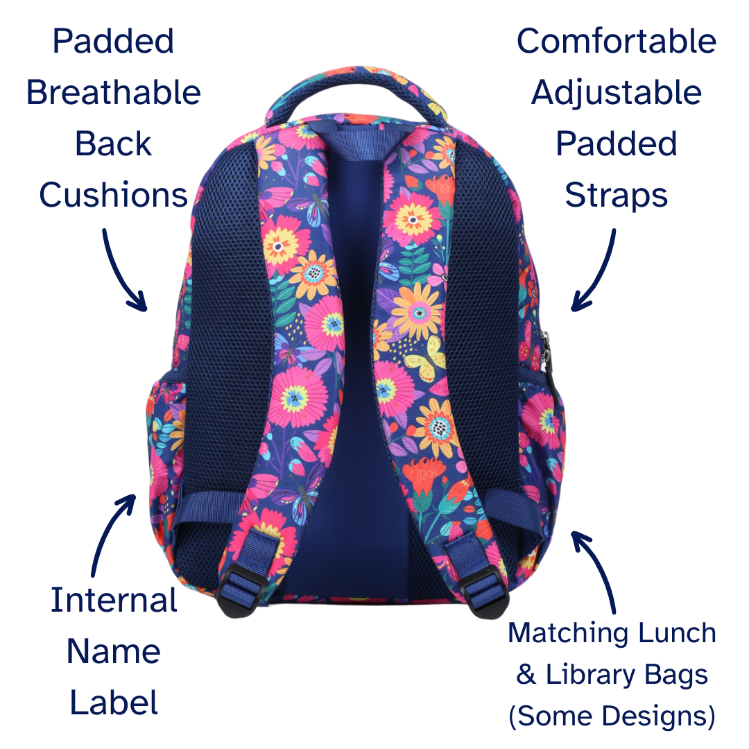 Blooms & Butterflies Midsize Kids Backpack close-up print high-quality fabric waterproof midsize kids backpack
