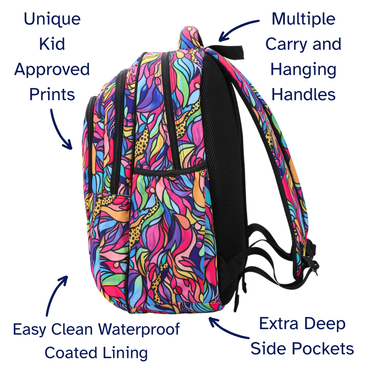 Angled view of Amazon Large School Backpack Lightweight yet strong with YKK zips