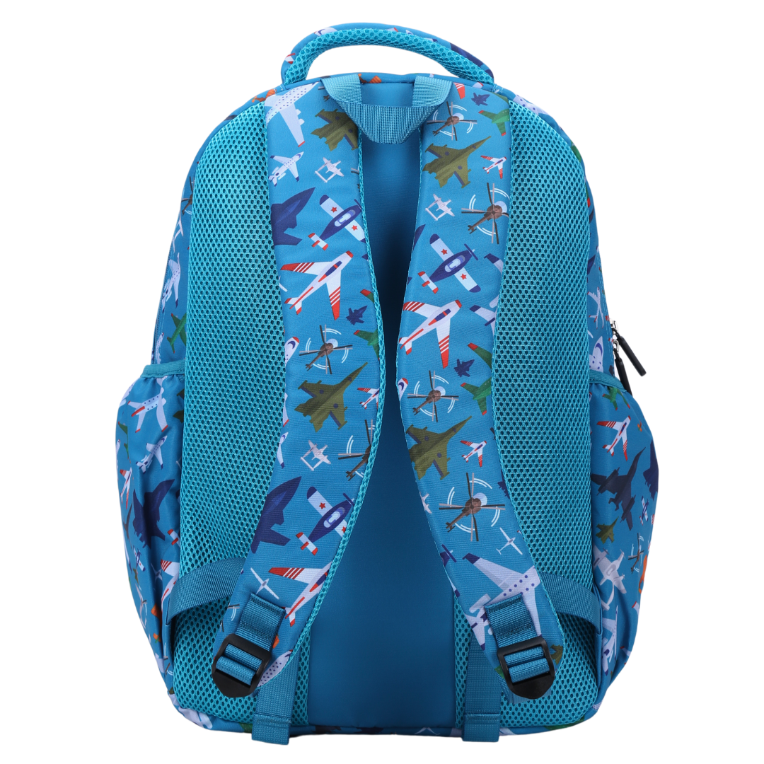 Back view of Planes & Aircraft Large School Backpack Padded straps and breathable cushions for comfort