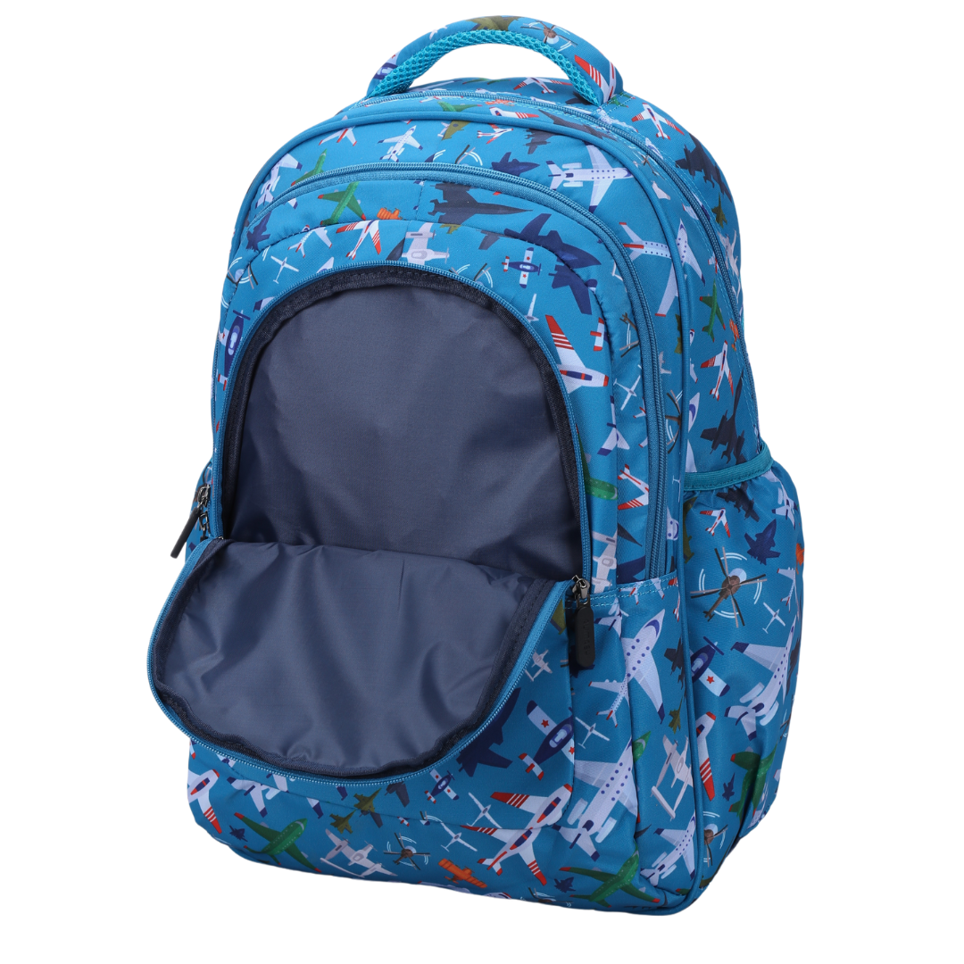 Close-up of Planes & Aircraft Large School Backpack  Easy clean waterproof lining and durable fabric
