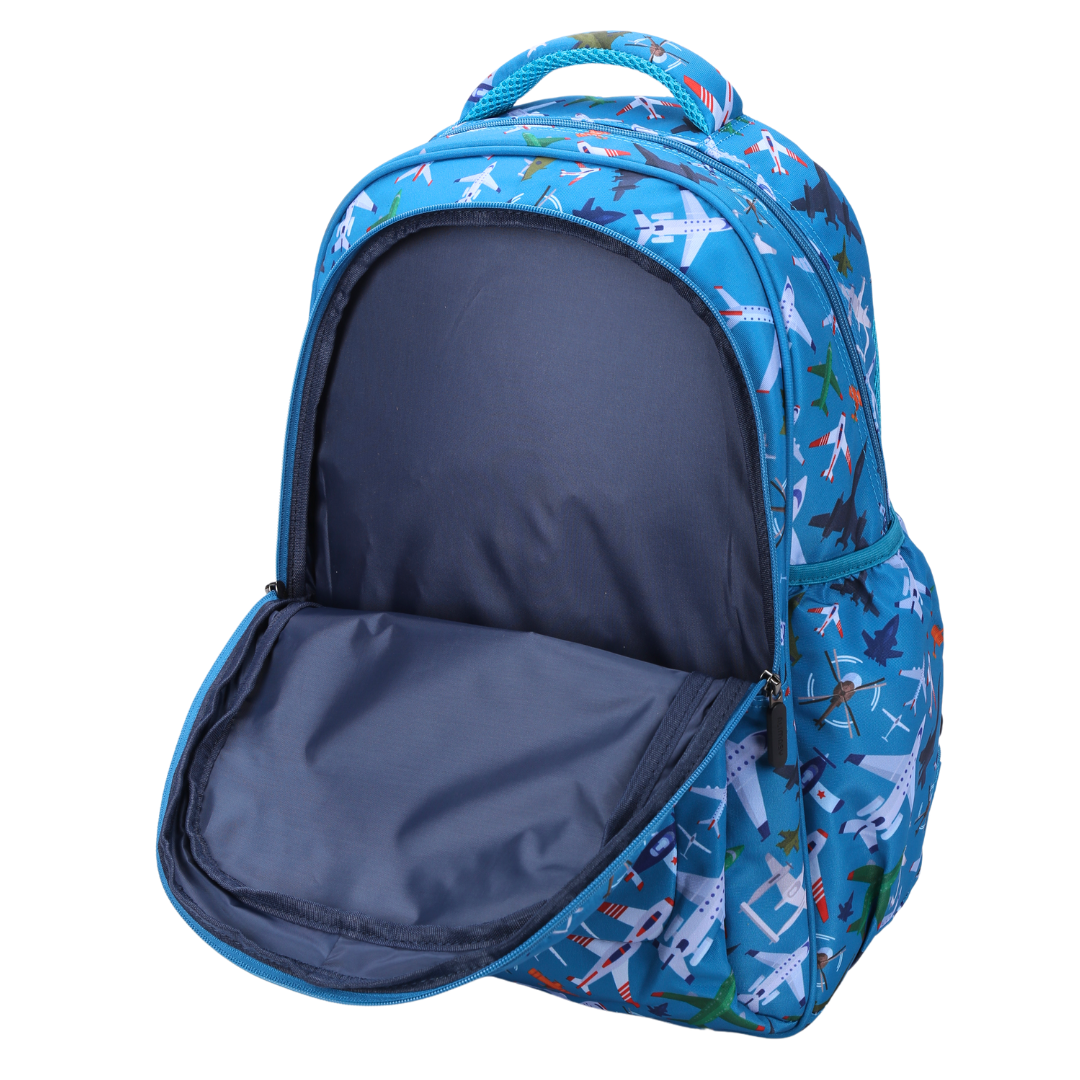 Close-up of Planes & Aircraft Large School Backpack  Easy clean waterproof lining and durable fabric