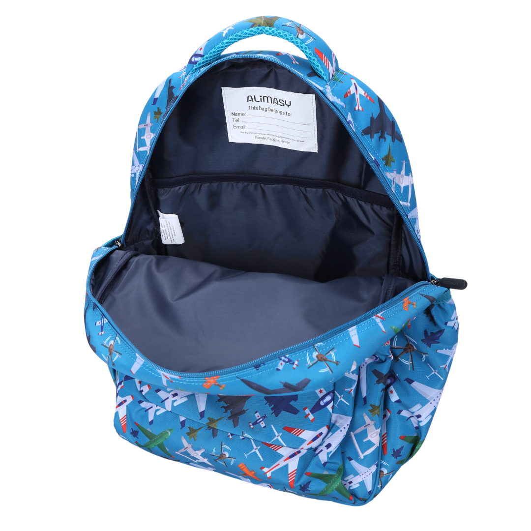 Close-up of Planes & Aircraft Large School Backpack Easy clean waterproof lining and durable fabric
