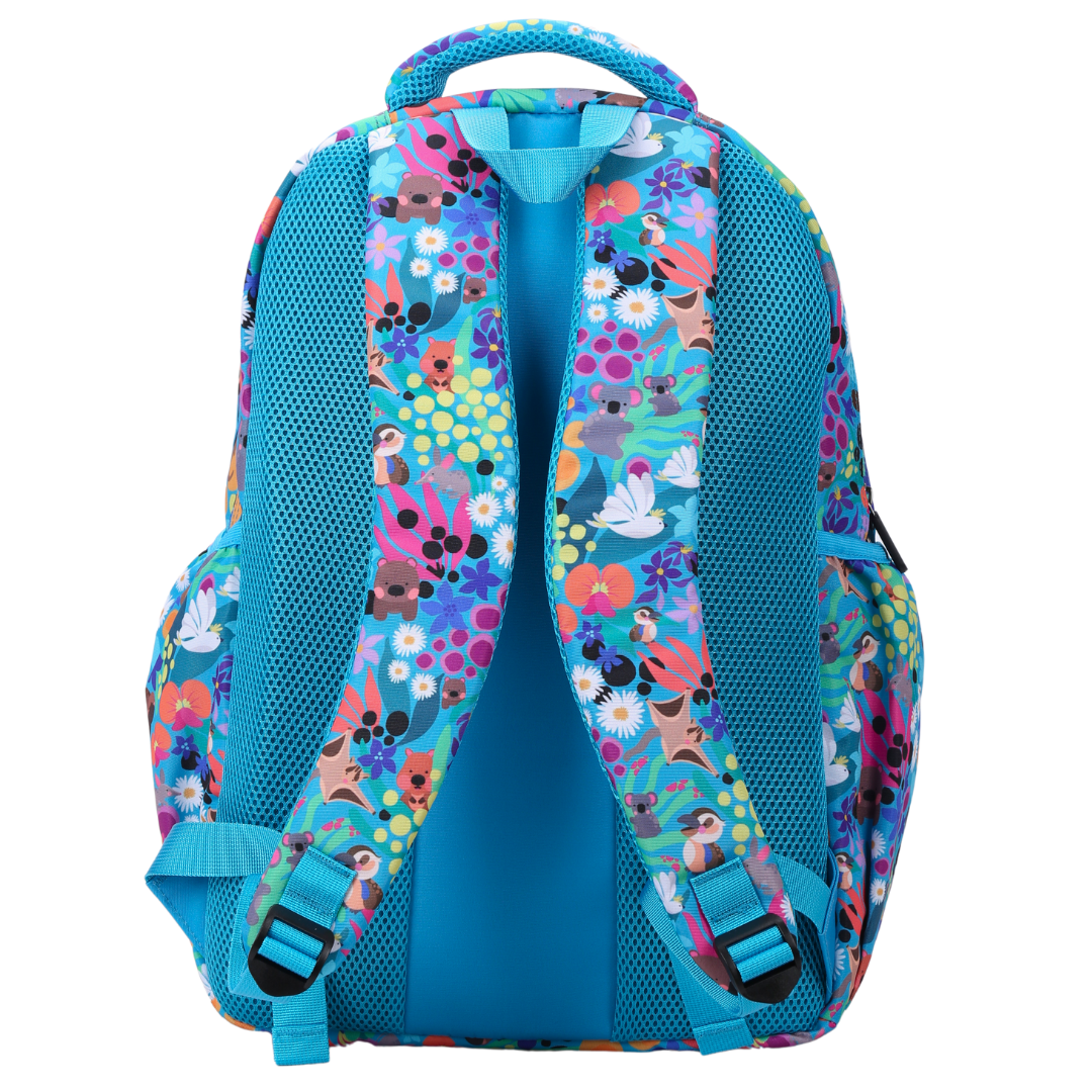 Back view of Australian Animals Large School Backpack Padded straps and breathable cushions for comfort