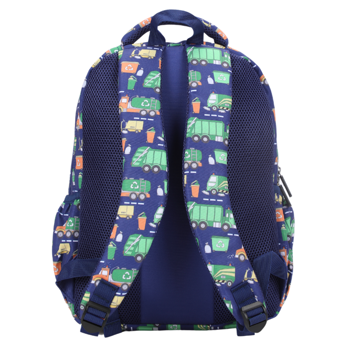 Bin Trucks Midsize Kids Backpack back view ergonomic padded straps and back, comfortable waterproof kids school bag