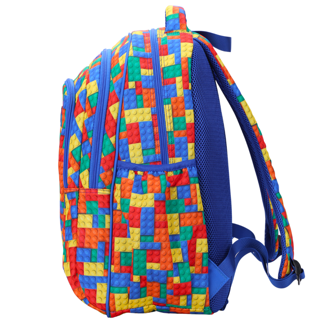 Side view of Bricks Large School Backpack Deep side pockets and multiple carry handles