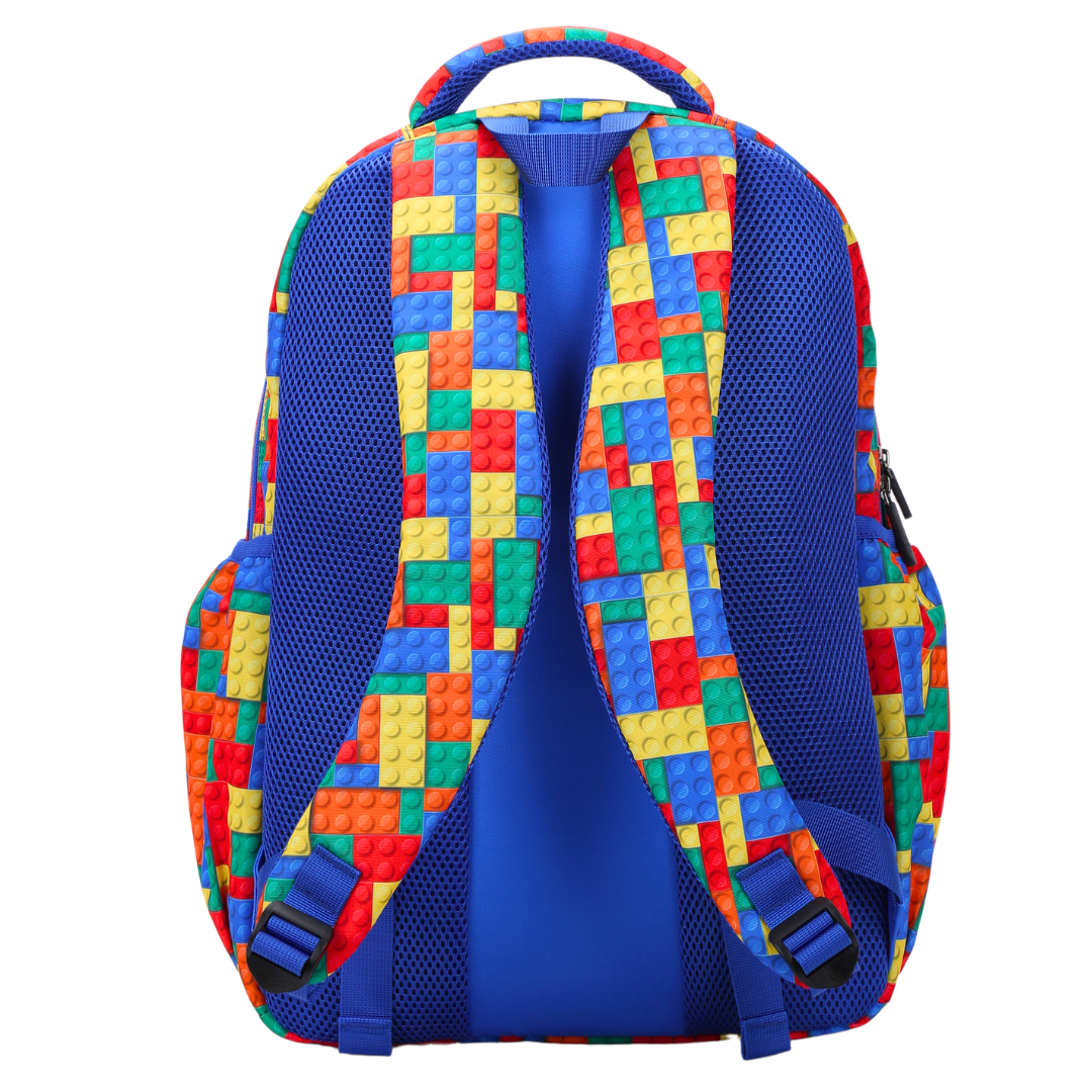 Back view of Bricks Large School Backpack Padded straps and breathable cushions for comfort