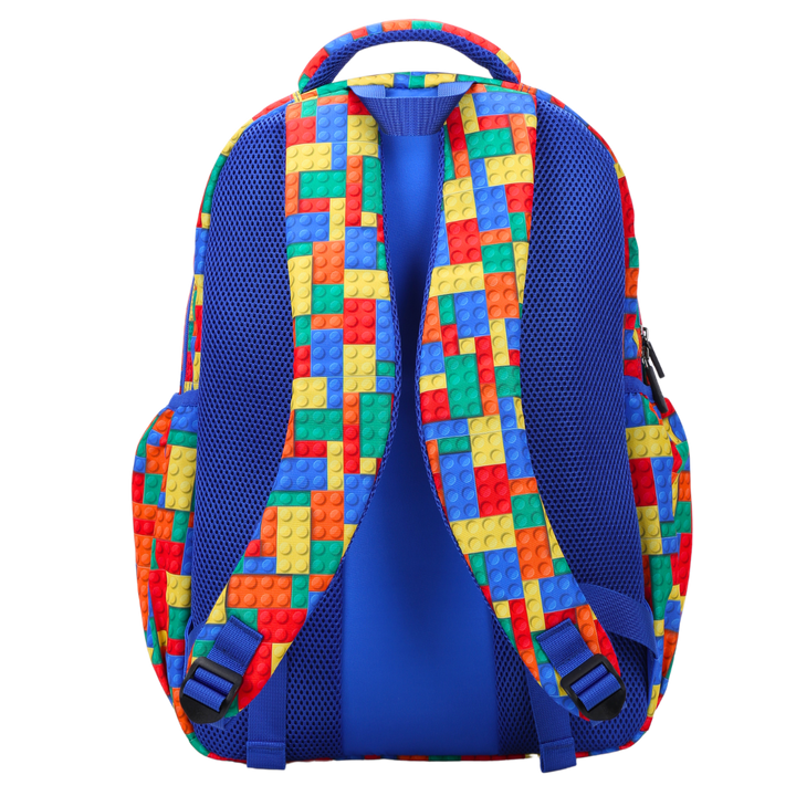 Back view of Bricks Large School Backpack Padded straps and breathable cushions for comfort