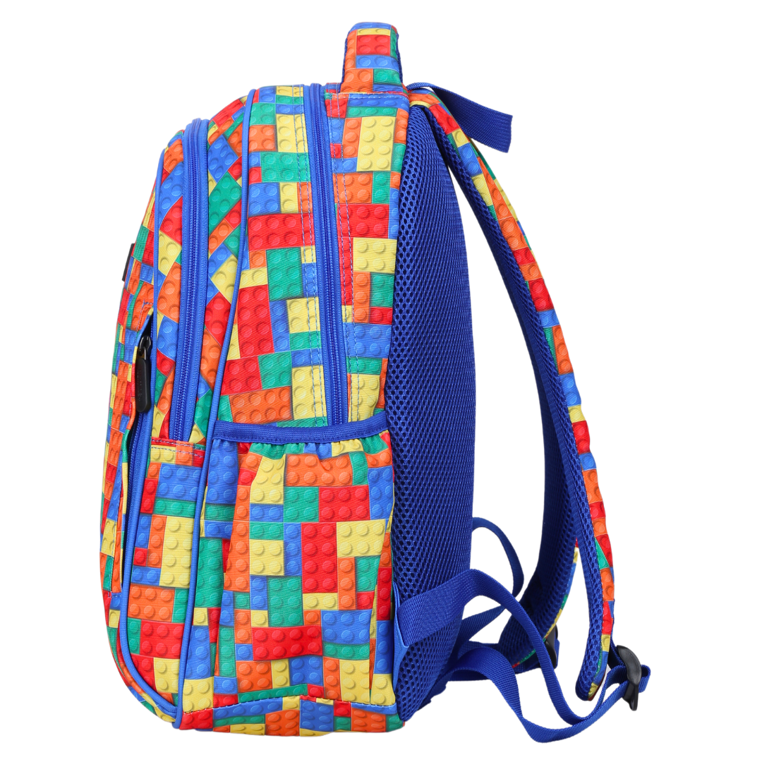 Bricks Midsize Kids Backpack side pocket elasticated for secure water bottle storage