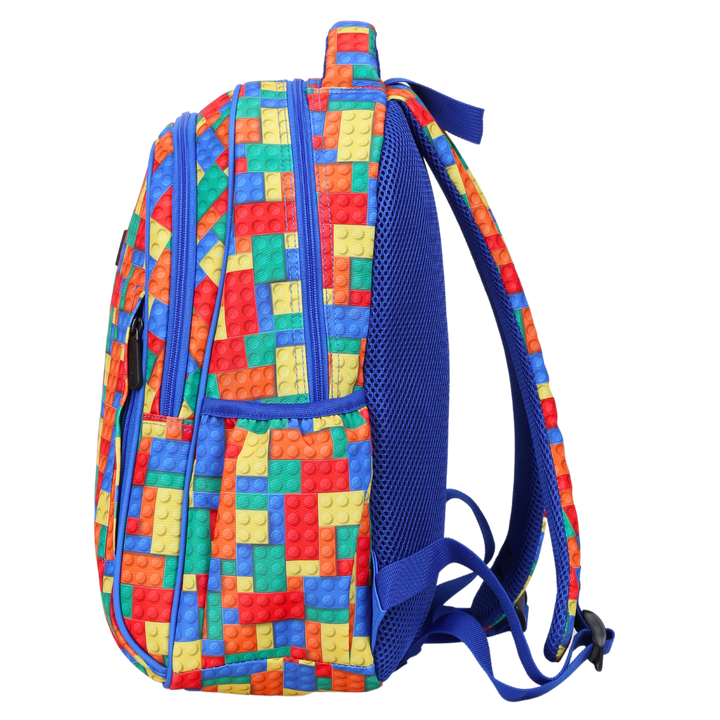 Bricks Midsize Kids Backpack side pocket elasticated for secure water bottle storage