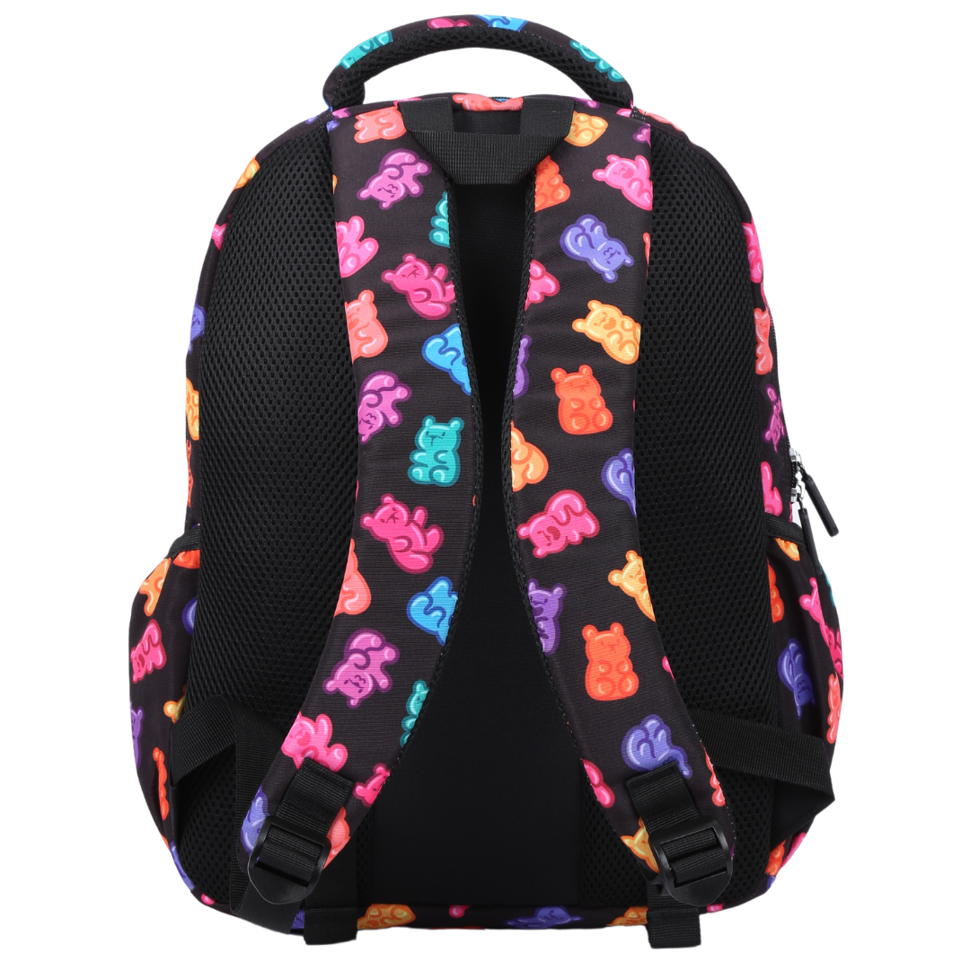 Candy Bears Midsize Kids Backpack back view ergonomic padded straps and back, comfortable waterproof kids school bag