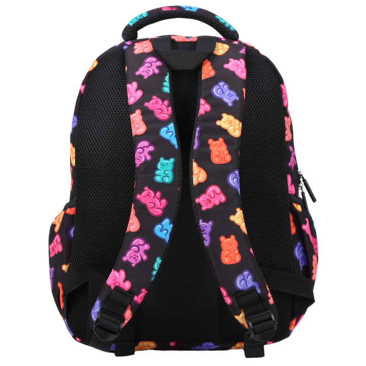 Candy Bears Midsize Kids Backpack back view ergonomic padded straps and back, comfortable waterproof kids school bag
