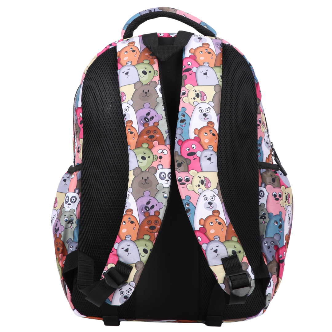 Back view of Cartoon Bears Large School Backpack Padded straps and breathable cushions for comfort