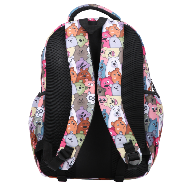 Back view of Cartoon Bears Large School Backpack Padded straps and breathable cushions for comfort
