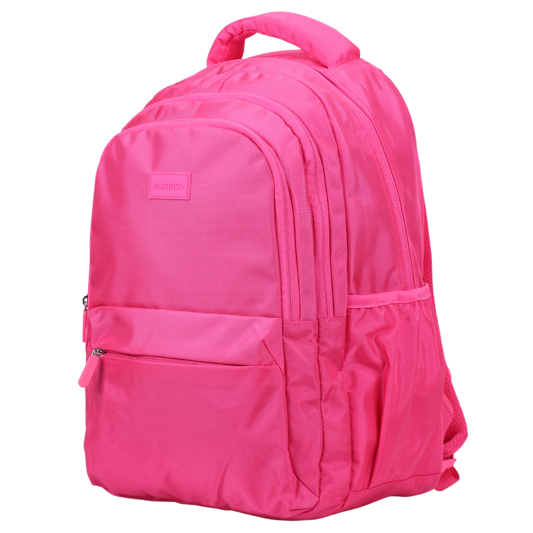 900D pink backpack for teens and women with zipped pocket, luggage strap and chest strap