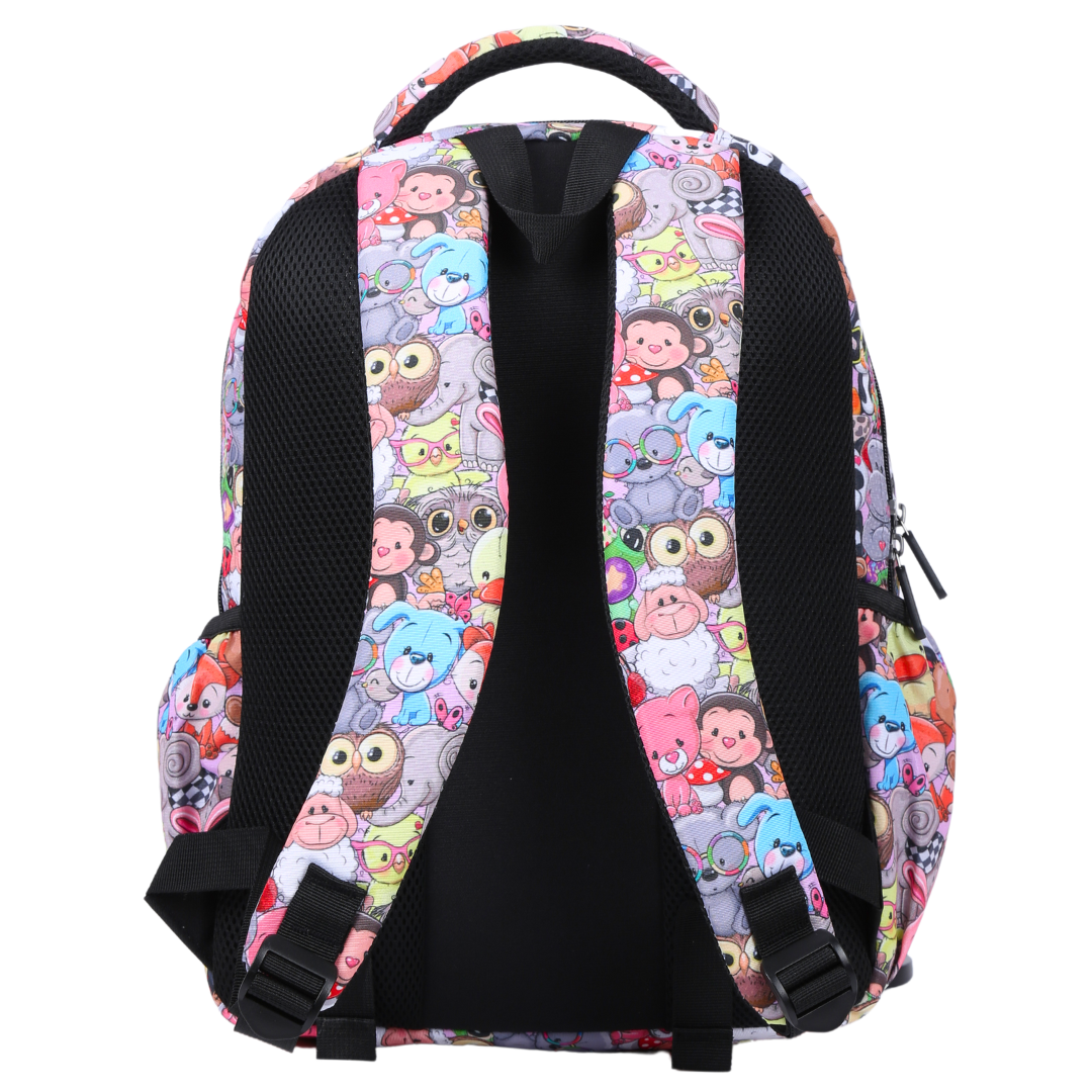 Cute Animals Midsize Kids Backpack back view ergonomic padded straps and back, comfortable waterproof kids school bag