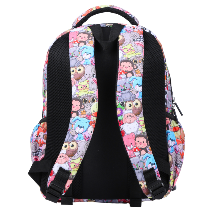 Cute Animals Midsize Kids Backpack back view ergonomic padded straps and back, comfortable waterproof kids school bag