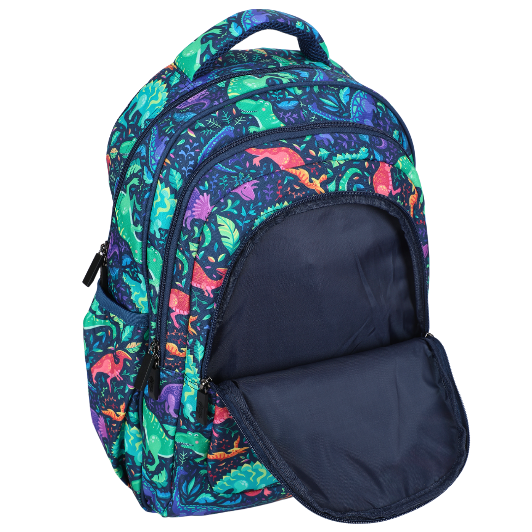 Close-up of Inside of Dinosaurs Large School Backpack Easy clean waterproof lining and durable fabric