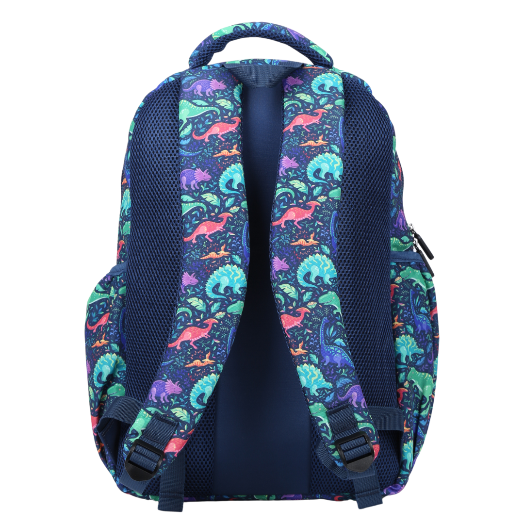 Back view of Dinosaurs Large School Backpack Padded straps and breathable cushions for comfort