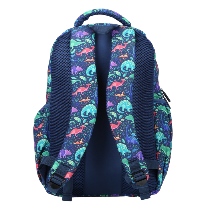 Back view of Dinosaurs Large School Backpack Padded straps and breathable cushions for comfort