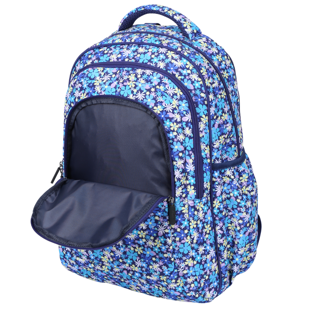 Close-up of Ditsy Daisy Large School Backpack Easy clean waterproof lining and durable fabric
