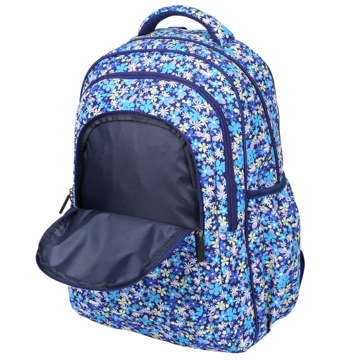 Close-up of Ditsy Daisy Large School Backpack Easy clean waterproof lining and durable fabric