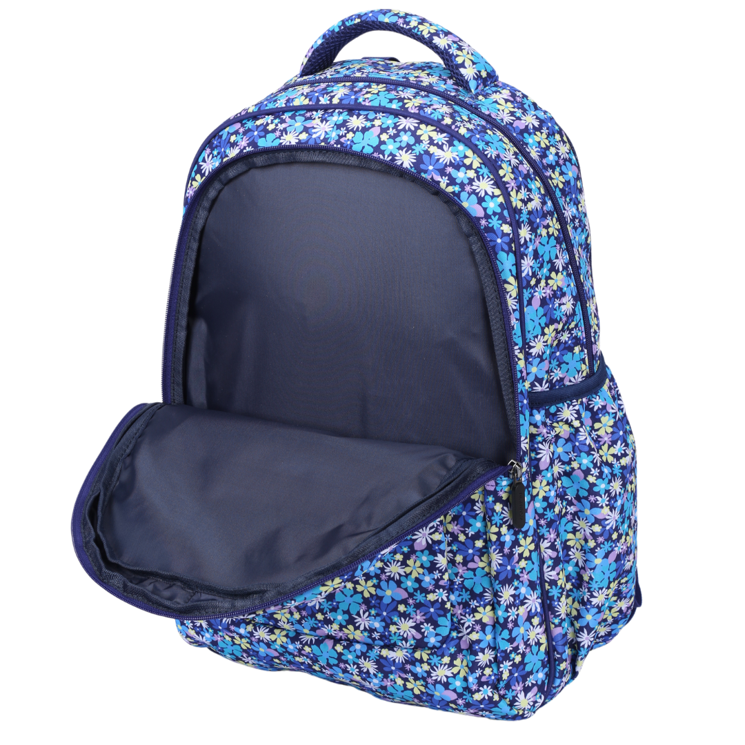 Close-up of Ditsy Daisy Large School Backpack Easy clean waterproof lining and durable fabric