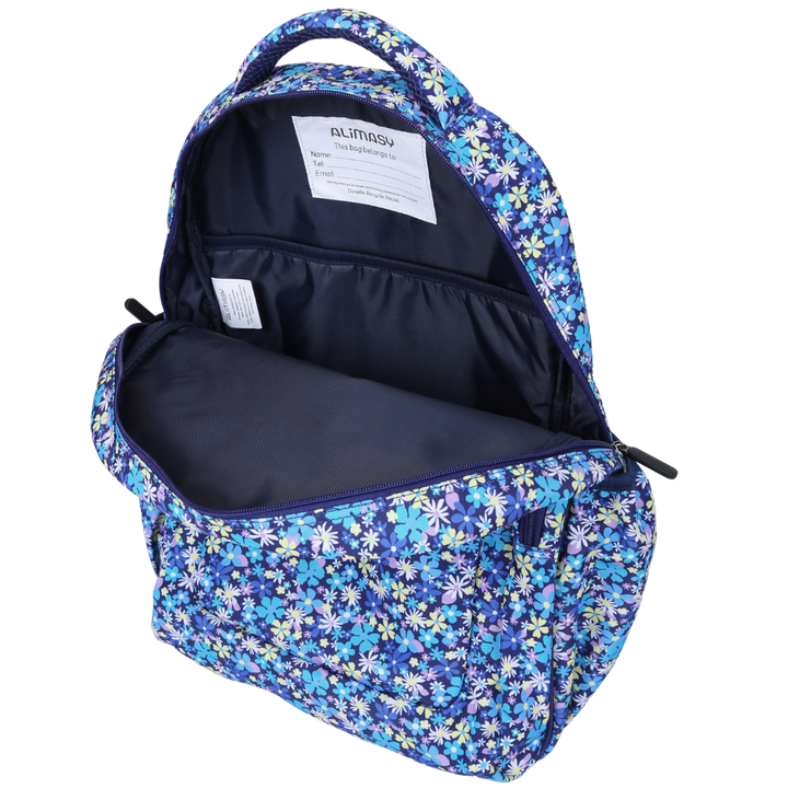 Close-up of Ditsy Daisy Large School Backpack easy clean waterproof lining and durable fabric