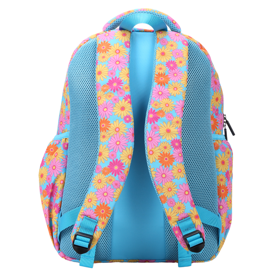 Back view of Ditsy Daisy Flowers Large School Backpack Padded straps and breathable cushions for comfort