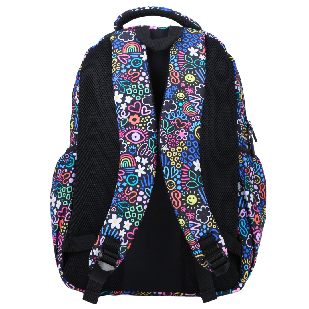 Back view of Doodle Large School Backpack Padded straps and breathable cushions for comfort