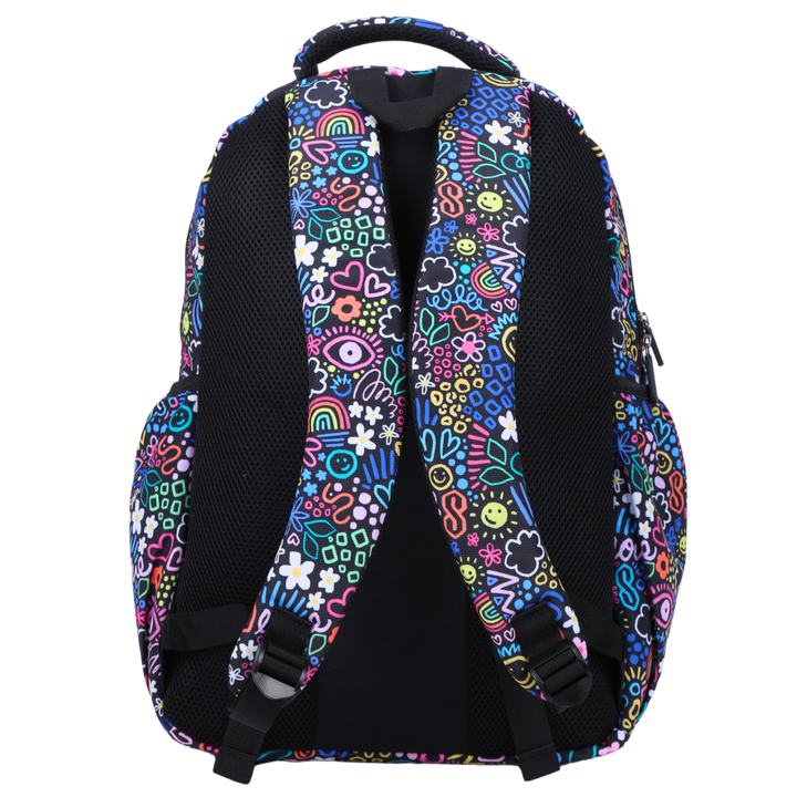 Back view of Doodle Large School Backpack Padded straps and breathable cushions for comfort