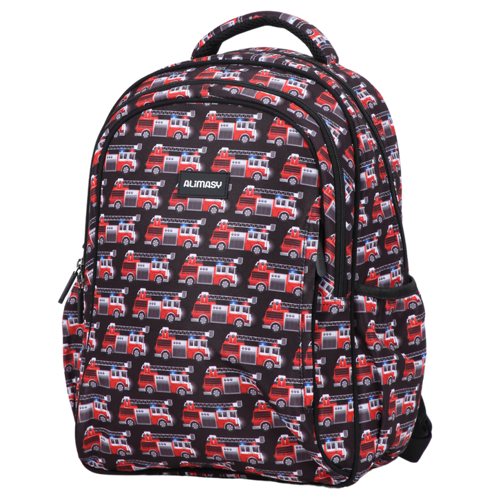 Firetrucks Midsize Kids Backpack front view lightweight waterproof kinder, preschool and primary school bag Australia NZ