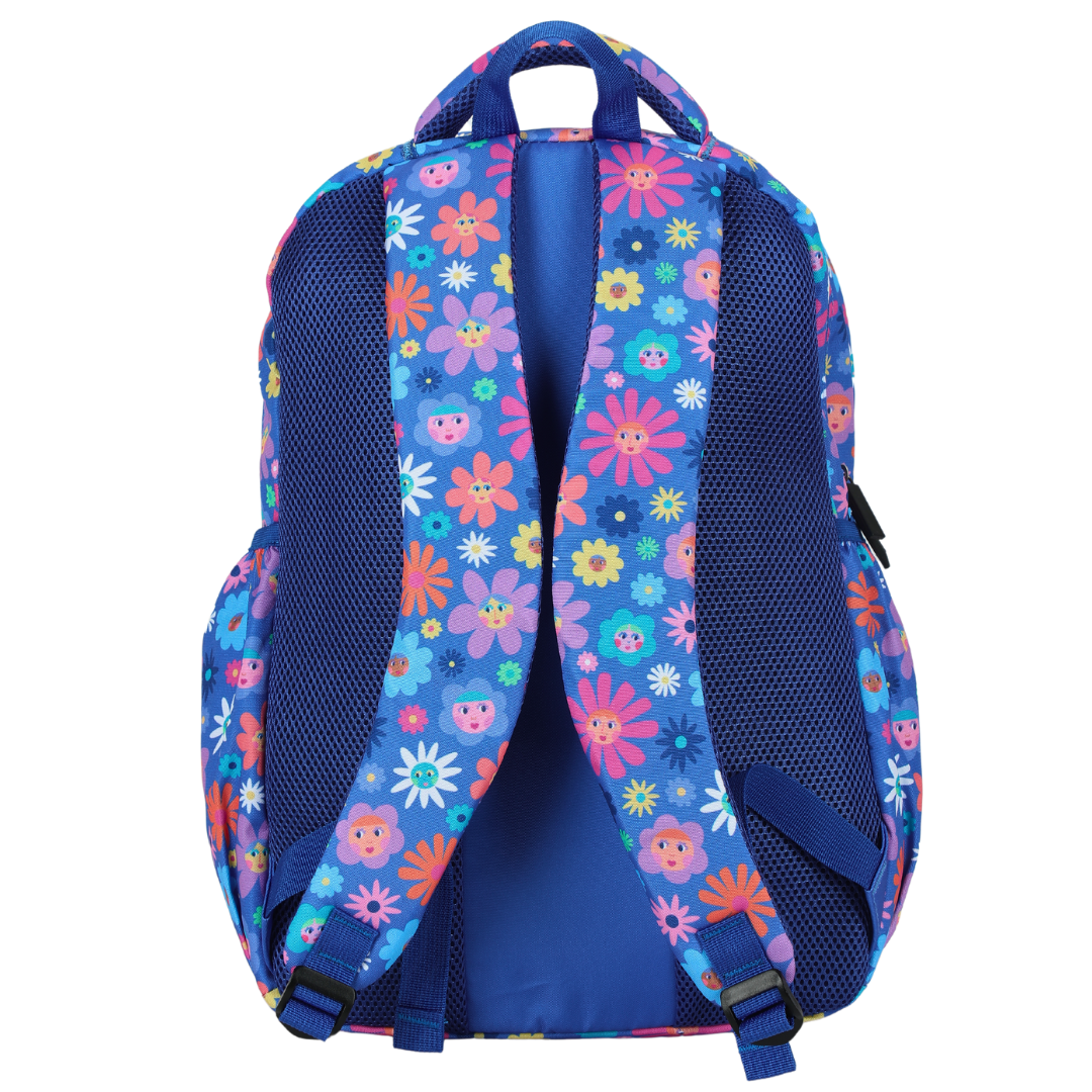 Back view of Flower Friends Large School Backpack Padded straps and breathable cushions for comfort