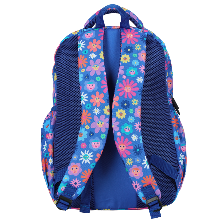 Back view of Flower Friends Large School Backpack Padded straps and breathable cushions for comfort