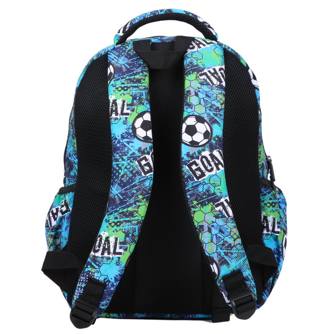 Football Midsize Kids Backpack back view ergonomic padded straps and back, comfortable waterproof kids school bag