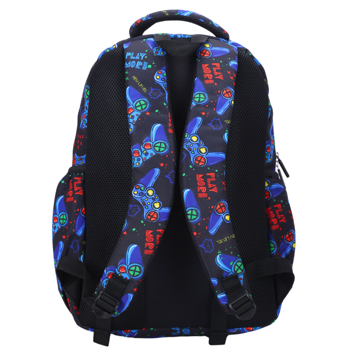Back view of Gaming Large School Backpack Padded straps and breathable cushions for comfort