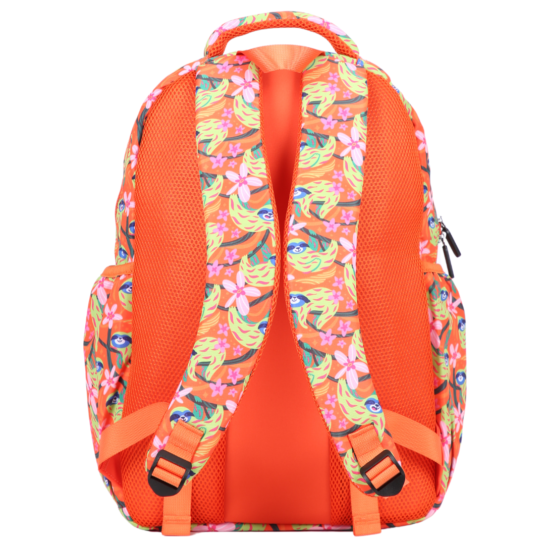 Back view of Green Sloths Large School Backpack Padded straps and breathable cushions for comfort