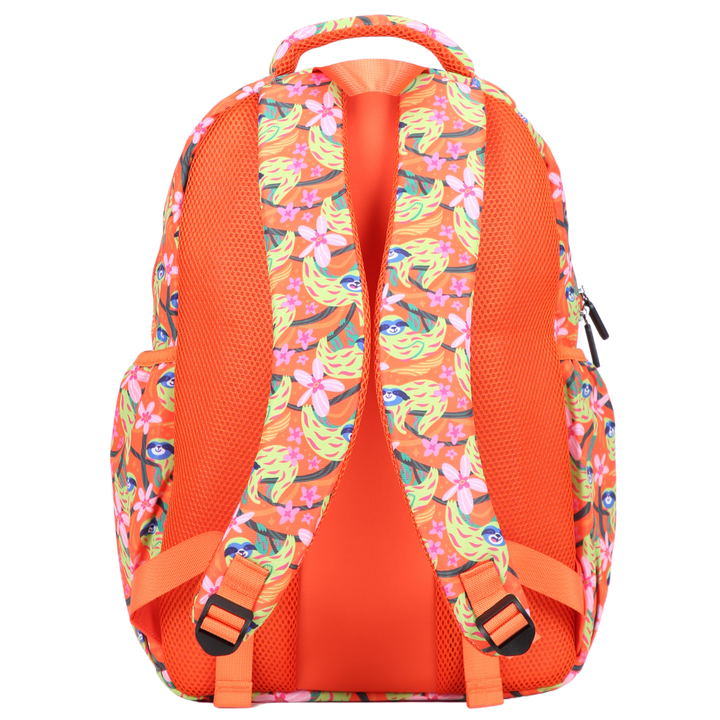 Back view of Green Sloths Large School Backpack Padded straps and breathable cushions for comfort