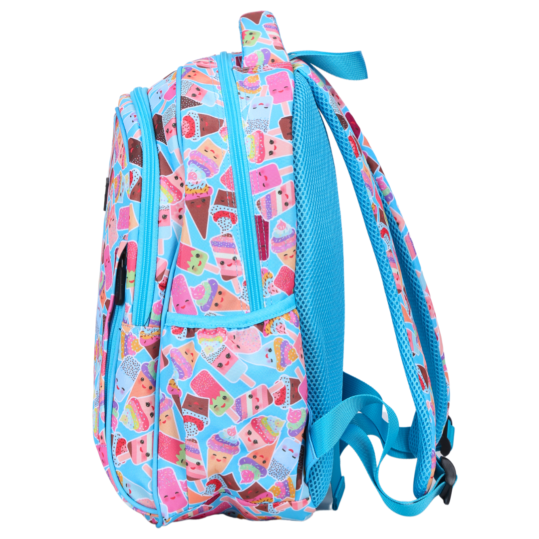 Ice Cream Party Midsize Kids Backpack side pocket elasticated for secure water bottle storage