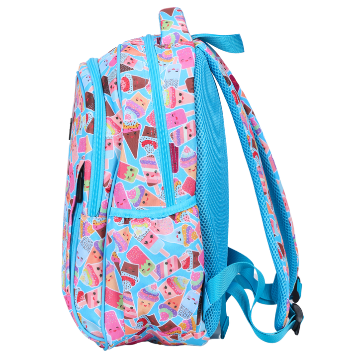 Ice Cream Party Midsize Kids Backpack side pocket elasticated for secure water bottle storage