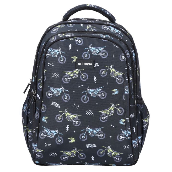 Motorcross Midsize Kids Backpack front view lightweight waterproof preschool and primary school bag Australia NZ