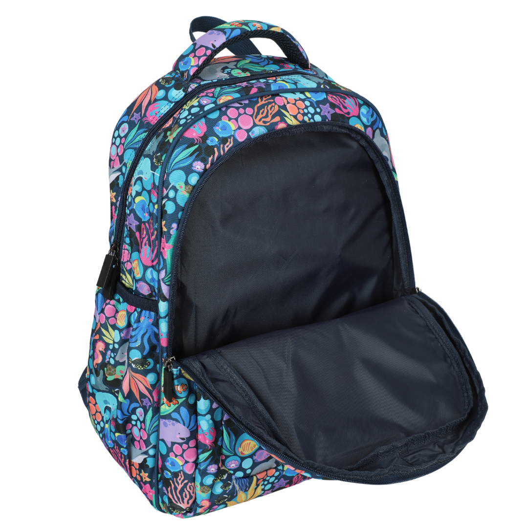 Close-up of Sealife Large School Backpack Easy clean waterproof lining and durable fabric