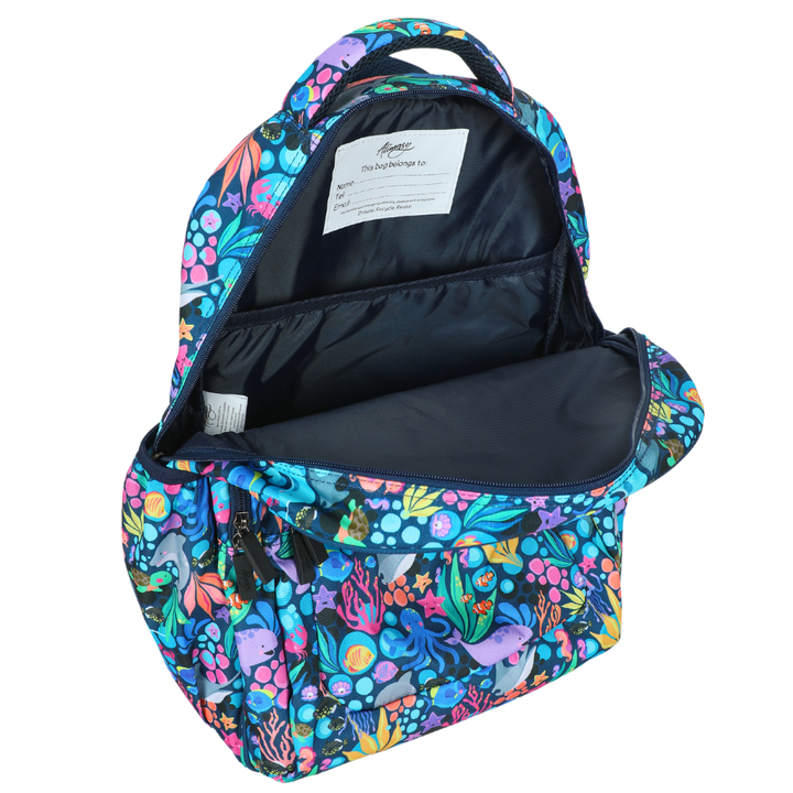 Close-up of Sealife Large School Backpack Easy clean waterproof lining and durable fabric