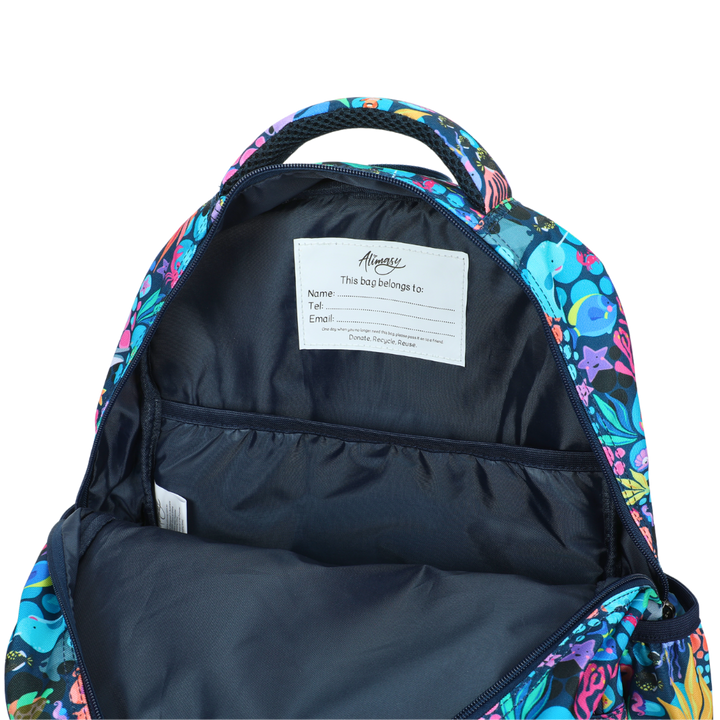 Close-up of Sealife Large School Backpack Easy clean waterproof lining and durable fabric