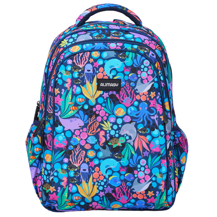 Blue Sealife Midsize Kids Backpack front view lightweight waterproof preschool and primary school bag Australia NZ