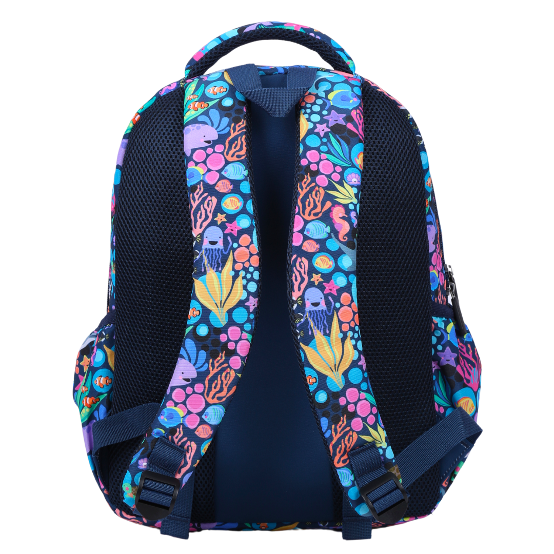 Sealife Midsize Kids Backpack back view ergonomic padded straps and back, comfortable waterproof kids school bag